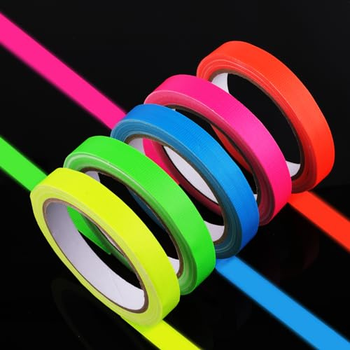 Deepton 5-Rollen Fluoreszierendes Klebeband Neon UV Aktiv, 10m x 15mm Schwarzlicht-Tape, Gaffer Tape für Halloween, Handwerk, Weihnachtsdekoration, Partydekoration