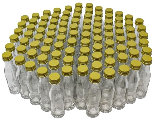 Aromhuset Lot de 100 bouteilles en verre vides de 20 ml avec col étroit et bouchon à vis vert clair transparent à remplir avec de l'alcool, des liqueurs, des digestifs, des épices et la décoration