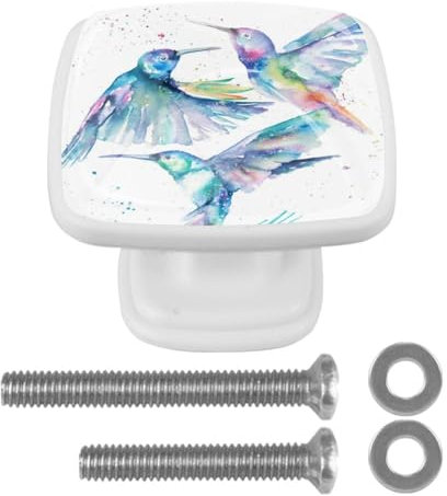 suojapuku Pomello quadrato per mobile, confezione da 4,colibrì dell'acquerello,Ferramenta per armadietti da cucina per maniglie per cassettiere e cassettiere