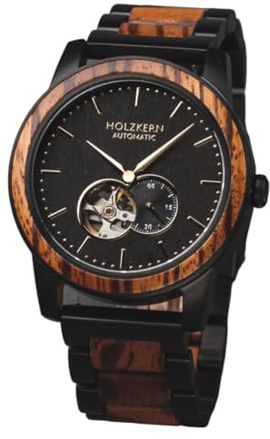HOLZKERN Herrenuhr Automatik San Francisco Zebrano/Ahorn 9010631003906 | ausgefallene Armbanduhr für Männer, mechanisches japanisches Uhrwerk