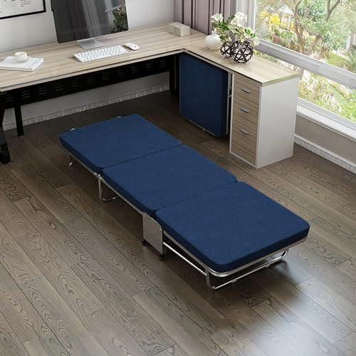 Klappbett Reisebett, Gästebett Klappbar Mit Memory Foam Matratze Für Erwachsene, Schlafsessel Metall Rahmen Mit 4 Rädern, Platzsparend Liegestuhl Klappbar, Belastbar 200kg, 180×60×26cm ( Color : Blauw