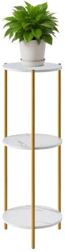 NICEME 90 cm Tall Plant Pot Stand Rack Corner Shelf, Cake Table Tall Side End Table for Living Room, Indoor (White, Round 3 Tier)