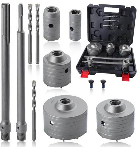 SPEEDWOX 9-teiliges SDS Plus-Lochsägen-Set für Beton, Lochsägen-Sets und Kits für Mauerwerk, SDS-Bits, Hartmetall-Lochsäge 30, 40, 65, 80, 100 mm, mit 2 Bohrern und SDS Plus- und Max-Schaftstange für
