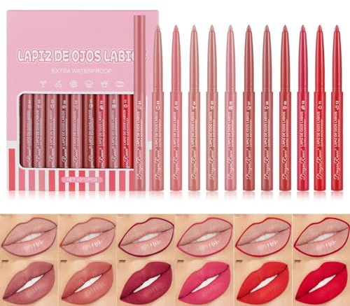 12PCS Lipliner Set, Samtmatte Wasserdichte Dauerhafte Lipgloss, Verwendet für Dekoration und Füllung, Hohe Farbwiedergabe, Nicht Fettig, Schaffen Perfekte Lippen Make-up für Frauen (# A)