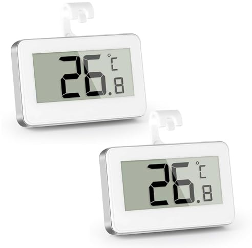 2 Pack Fridge Thermometer Refrigerator Thermometer LCD Display Digital Fridge Freezer Thermometer Monitor with Hanging Hook and Retractable Stand for Kitchen Home Bars Cafes Restaurants