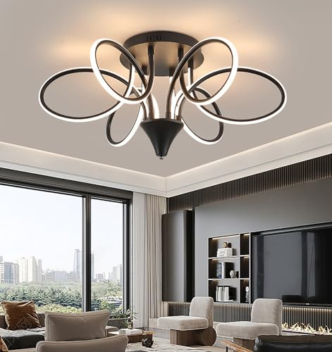 Hsyyz LED Deckenleuchte Wohnzimmer,Moderne Minimalistische Deckenlampe, Innen Dekorative Deckenbeleuchtung für Wohnzimmer, Schlafzimmer und Büro,mit Fernbedienung (schwarz, D56)