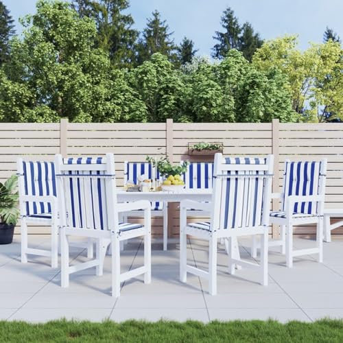 Homgoday Niedriglehner-Auflagen 6 STK. Gartenstuhlauflagen Sitzauflagen Stuhlauflagen Sitzpolster Sitzkissen für Garten Balkon Camping Stuhl Blau & Weiß Gestreift Stoff