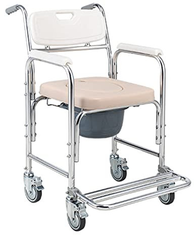 CCYENG Toilettenstuhl auf Rädern, Toilettenstuhl mit gepolstertem Sitz, Duschstuhl mit klappbaren Pedalen und feststellbaren Rollen, Nachttisch-Transportrollstuhl mit