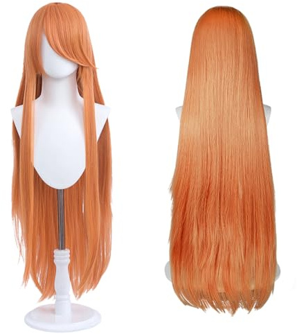 UTIEHD 100cm lange Perücke, universell für Anime-Kostüm-Cosplay, Party, täglichen Gebrauch, Festivals und Halloween, ideal für TV, Film, Anime-Charakter-Cosplay (Orange) | Hitzebeständige Kunstfaser für Halloween-Partys, Anime-Cosplay, inklusive 2 Perückenkappen, vielseitiges Styling.