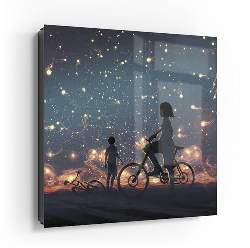DEQORI Cassetta portachiavi nera, 30 x 30 cm, motivo magico giro in bicicletta, in vetro e metallo, con 50 ganci + 2 magneti, scatola moderna magnetica e scrivibile