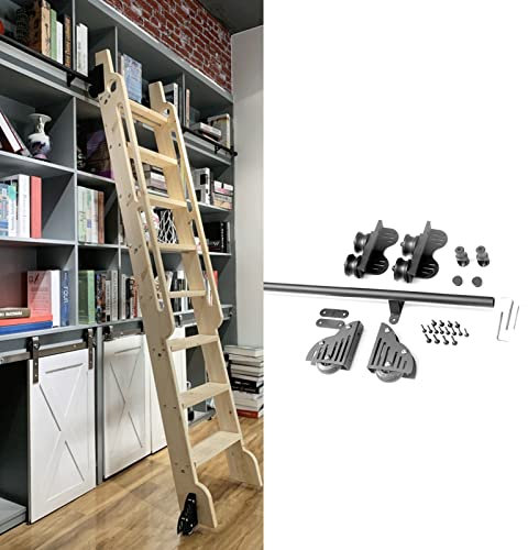CuNtoHHH Rollleiter-Hardware-Kit, Rundrohr-Schiebebibliotheks-Hardware, Rollschienen-Komplettset (ohne Leiter), 3,3-20 Fuß, rustikale Schwarze Stahl-Stand-Up-Rundrohr-Mobilleiterschienen (ohne Leiter