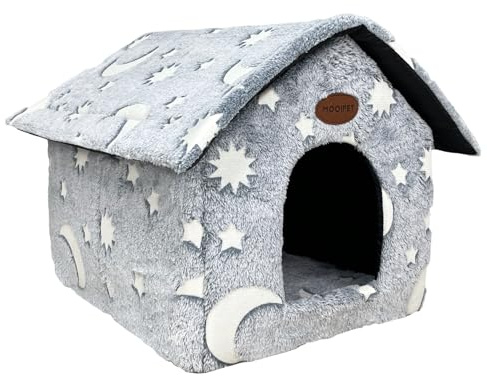 Whiwhi Casa de gato de peluche con cojín lavable, casa portátil para gatos con base antideslizante, cama suave y cálida para gatos para interiores, 35 x 30 x 35 cm
