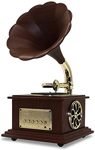 Record Player, Vintage Gramophone with Brass Horn Reproduction Record Player Loudspeaker Turntable Phonograph