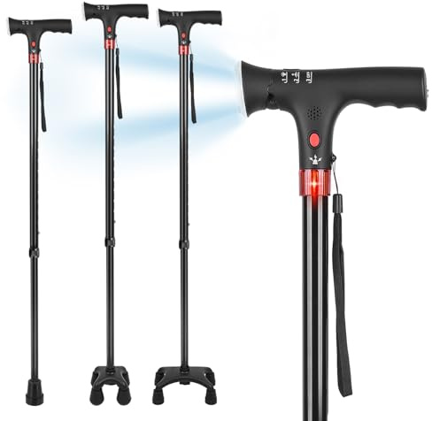 LINGTHIN Walking Stick 265 lbs Capacity, Height Adjustable Walking Stick with LED Flashlight, Warning Light and Alarm , Walking Cane for Seniors and Adults Who Need More Support.