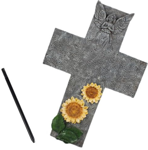 BESPORTBLE 1satz Angel Sunflower Kreuz Grabstein Widerstandsfähigem Resin Gedenkstein Für Friedhöfe Stilvolle Grabdekoration Tröstendes Andenken An Verstorbene