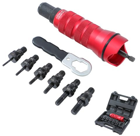 KATSU Tools Riveter Nut Attachment, Rivet Gun Drill Adapter Kit Riveting Tool with M3 M4 M5 M6 M8 M10 Mandrels, for Cordless Electric Power Drill Drivers 405530