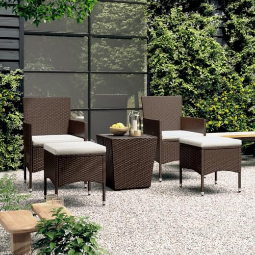 Gecheer Bistro-Set, 5-teilig mit Tisch aus Hartglas und Stühlen mit Armlehnen und Rückenlehne, Poly-Rattan Gartenmöbel Set für Balkon, Terrasse oder Garten