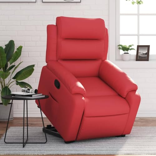 vidaXL Relaxsessel mit Aufstehhilfe, Sessel Aufstehsessel mit Liegefunktion, Fernsehsessel Verstellbare Rückenlehne Fußteil, Liegesessel Ruhesessel Polstersessel, Rot Kunstleder
