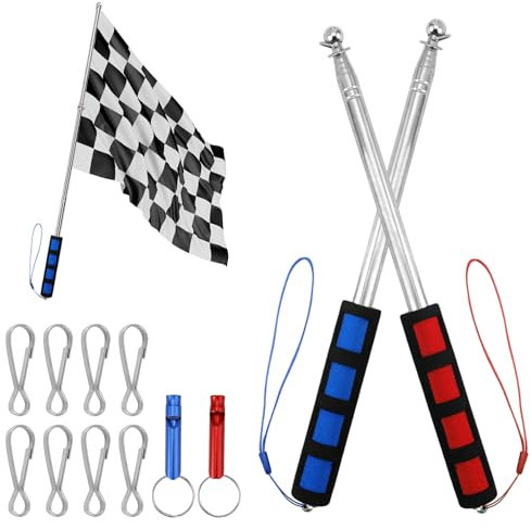 2 Pezzi 2M Aste Bandiera Telescopiche, Asta della Bandiera Acciaio Inox con 8 Moschettoni e 2 Fischietti, Aste Telescopiche per Bandiere portatili, Bandiera per Guida Turistica,Viaggi,Campeggio,Gite