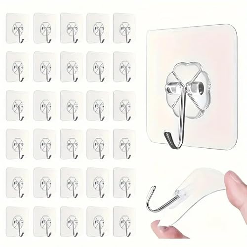 NONEOYNO 30 Stück Klebehaken Transparent, Selbstklebende Wandhaken Ohne Bohren 180° Drehbar, Starke Haken bis 10 kg, Wiederverwendbar für Bad, Küche, Flur, Handtücher & Schlüssel