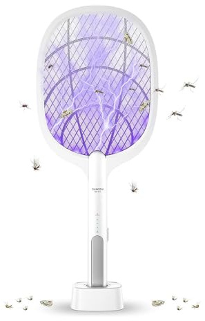 Mr. Goodsy® Raqueta Mosquitos eléctrica, 2 en 1 4000V USB Recargable, Raqueta matamoscas eléctrico con Base de Carga, Zapper Mosquitos eléctrico para Mosquitos, Moscas, Abejas, polillas
