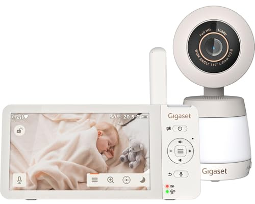 Gigaset Baby 700 Connected – videobabymonitor med 5,5-tums full HD-pekskärm – säker FHSS & WLAN-överföring – Lång batteritid – lång räckvidd med Gigaset App, Cream White/Warm Grey [tysk version]