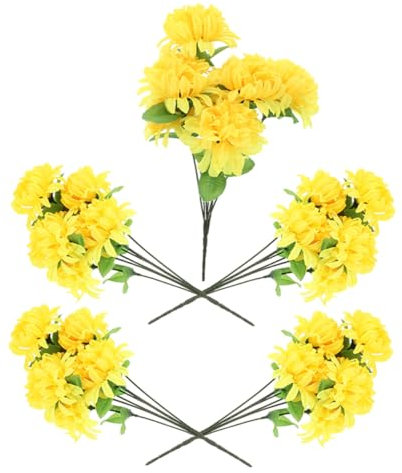 ULTECHNOVO 5pezzi Bouquet Artificiali Giallo Marigold Per Decorazioni Funebri e Della Composizioni Floreali Realistiche Per Cimitero e Cerimonie