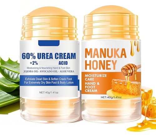 2PCS Honey & Urea Foot Cream Set, Urea Cream 60 Percent for Feet & Hands, Cracked Heel Repair Cream, Moisturiser & Exfoliating Foot Balm, Foot Cream for Cracked Heels and Dry Skin Callus Remover