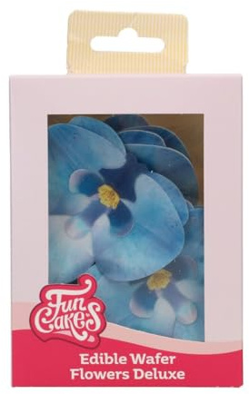 FunCakes Edible Wafer Flowers Essbare Blumen, Orchid Blue, 10 Stück | Blaue Orchideen aus Essbarem Papier, Gebrauchsfertig, Essbare Blumen für Torten, Kuchen, Cupcakes und Desserts