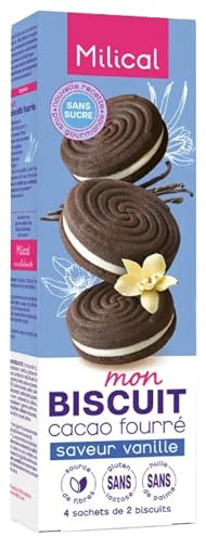 Milical Biscuits Cacao Fourrés - Saveur Vanille - 4 sachets de 2 biscuits
