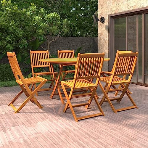 Emmtore 7-TLG. Garten-Essgruppe Massivholz Akazie Gartenmöbel Gartengarnitur Sitzgruppe Gartenset Sitzgarnitur Gartentisch Esstisch Tisch Stühle Holztisch Holzstuhl