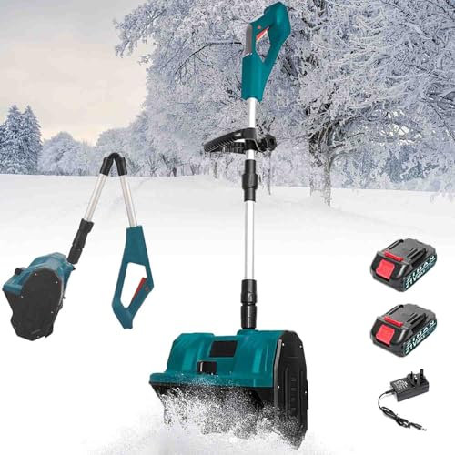 Electric Snow Shovel 1200W, Portable Foldable Snow Blower with 2 Batteries, 32cm Cleaning Width, 45° Blowing Angle for Roads and Pavements