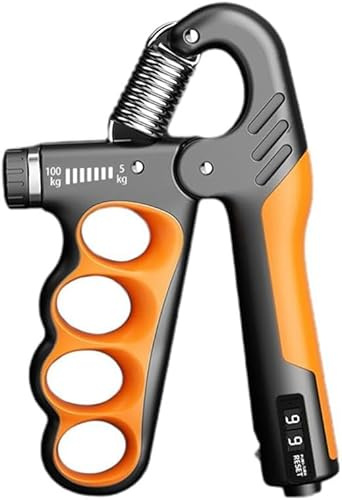 Handtrainer mit Zählfunktion, Fingertrainer und Unterarmtrainer, 5-100 kg Verstellbar Orange
