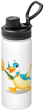 Little Duck Beating The Gong Bouteille d'eau isotherme en acier inoxydable avec couvercle pour adultes Idéal pour un usage quotidien et les activités de plein air 532 ml