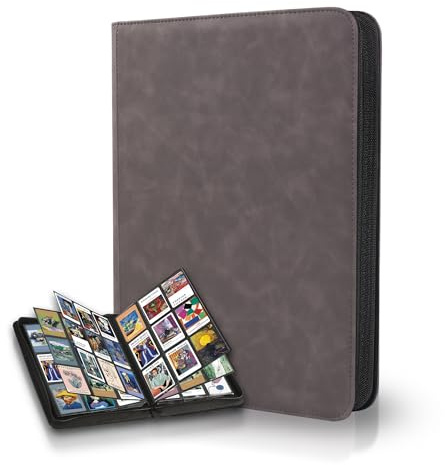 ELAKIRI Álbum de Tarjetas Coleccionables para 540 Tarjetas,Encuadernador de 9 Bolsillos con Fundas 7 X 9 Cm,Álbum Recortes con Funda Piel Impermeable y Cremallera,Encuadernador Tarjetas (Gris)
