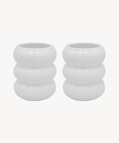 Zoha Handgefertigte Keramikbecher 2er Set Wave - Kaffeetassen Set Modern mit Wellendesign, Große Kaffeetassen 400 ml, Keramik Becher handgefertigt und spülmaschinengeeignet - Mug Set - Weiß