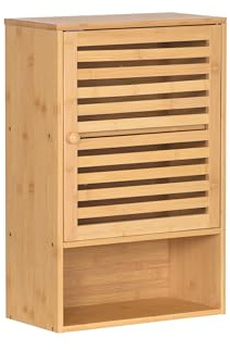 AD.CON Wandschrank aus Bambus fürs Badezimmer Hängeschrank mit Tür Offenen Ablagen Badschrank über Waschbecken Toilette Aufbewahrungsschrank 60x40x20cm Natural