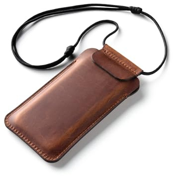 Crazy Horse Craft Hülle für iPhone Air zum Umhängen, Ledertasche Sleeve | Vintage Schutzhülle aus Rindsleder mit verstellbarem Band; Hände frei unterwegs, handgefertigt in Europa, tolle Geschenkidee