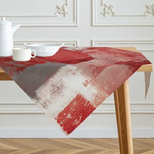 Tischdecke 85x85 cm Rot Burgunderrot Mittelläufer Modern Kunst Gemälde Tischdecken Kurz Tisch Deko Abwaschbar Dekoration Aesthetic Tischdecke für Herbst Party Hochzeiten Feiertage Geburtstag