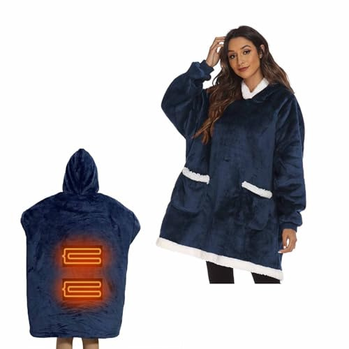HGTRH Wearable Heating Blanket Hoodie Sweatshirt Electric, Heating Oversized Usb Heated Hooded Blanket For Adult, Cozy Warm Heated Hoodie Blanket With Giant Pocket And Sleeves Royal Blue