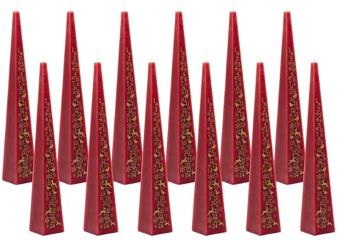 Pack of 12 Red Pyramid Advent Candles | Traditional Christmas Advent Calendar Candles with Numbers - 33cm