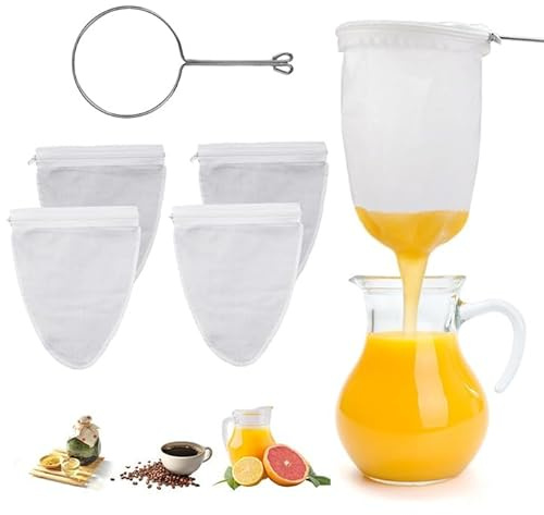 4 Pieces Nut Milk Bags,Smoothies Heat Resistant and Washable Straining Bag | Filter Bag with Zipper Design,Fine Mesh Straining Bag with Stand for Almond Milk,Juice Coffe and Vegetable Juice