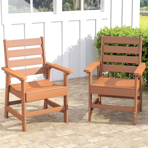 Utomhusmatstolar set med 2 | Teak HDPE uteplatsstolar i plast | väderbeständig | Armstödskonstruktion | Perfekt för användning i bakgården och vid poolen