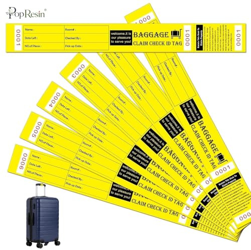 1000 Pcs Yellow Hotel Bag Identification Luggage Tags with Transfer Tape | Claim Check Tag Luggage ID Tags Transfer Tape on Back Bag Numbering from 0000 to 0999 for Hotel and Motel Suitcase Storage