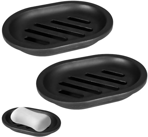 2er-Pack Silikon-Seifenschale, selbstentleerend, schwarz | Schräges Design leitet Wasser ab und hält Seife trockener; leicht zu reinigen und für Bad oder Küche geeignet.