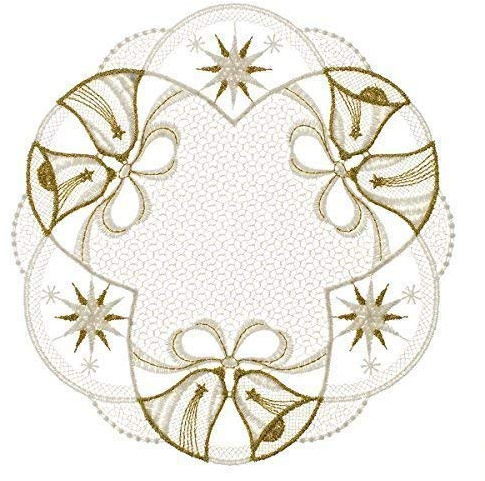 Plauener Spitze Deckchen Glöckchen 20 cm rund, Tischschmuck, Deko, Tischdekoration (ecru-gold)