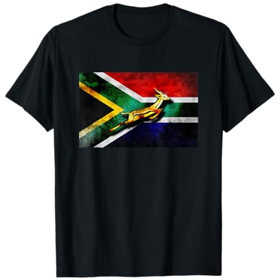 Lekka South African Flag Gifts Vintage South Africa Flag mit Springbok T-Shirt, Schwarz, S, Klassisch, Unisex-Erwachsene, Herren, Kurzarm, Crew-Ausschnitt, 1 Count