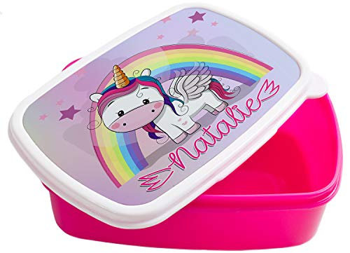 KRAFTYGIFTS Personalised Girls Lunch Box Baby Unicorn School Snack Sandwich Pink KS106