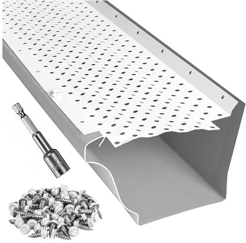 LeafTEK Heavy-Duty Aluminum Gutter Guard System 200 FT – Contractor-Trusted Leaf & Debris Protection – DIY Install Kit with Screws & Driver – Made in USA – Fits 5” Residential Rain Gutters (White)