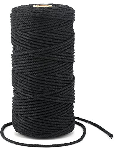 G2PLUS Black Macrame Cotton Rope Cord 3MM Craft Cotton Twine String, 100M Durable Bakers Twine for DIY Crafts and Handmade Arts